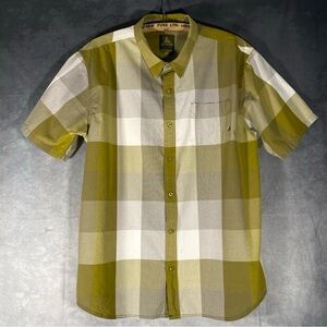 Prana Men's Button Down Shirt Green Grey Colour Block Short Sleeve XXL Casual